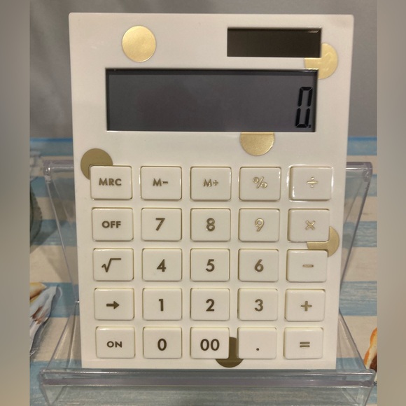 Kate Spade White and Gold Polka Dot Calculator and Matching Pad - Picture 2 of 4